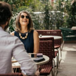 Couple eating outside at a restaurant
